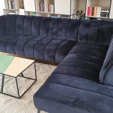 Blue velvet sofa
