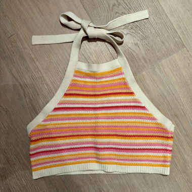 Top halter rayé en crochet