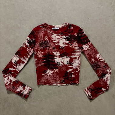 T-shirt manches longues Bershka rouge à motifs XS