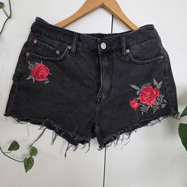 Embroidered Denim Shorts