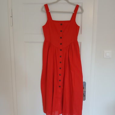 Tomatenrotes Leinen-&-Baumwollkleid