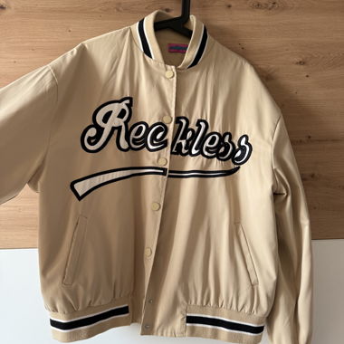 Beige Reckless varsity jacket