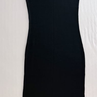 Black knit dress with V-neck