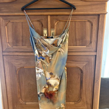 Satin dress with baroque fresco print