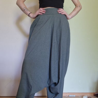 Grey Drop-Crotch Harem Pants
