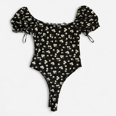 Black Flower Body with Puffy Sleeves