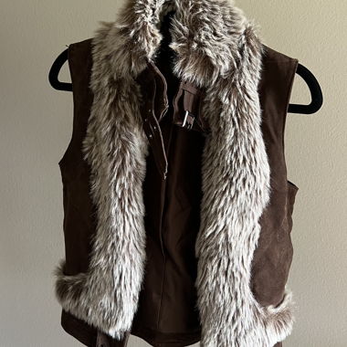 Brown fur-trim leather vest