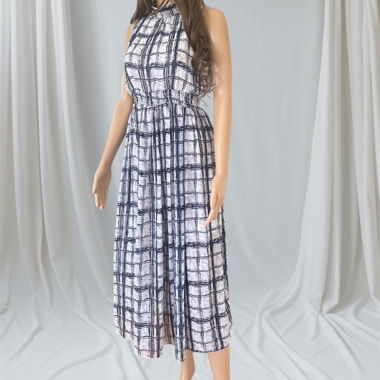 Blue & White Plaid Maxi Dress  Elegant Summer Look