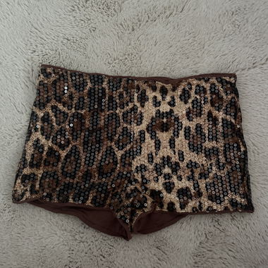 Shorts Corti Con Paillettes Motivo Leopardo
