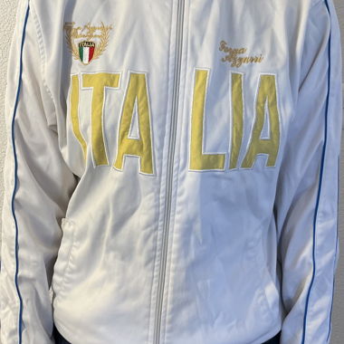 Veste en tissu blanche avec inscription jaune