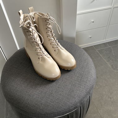 Beige Lace-Up Boots