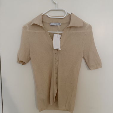 Mango Beige Knit Polo Shirt