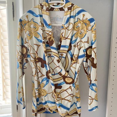 Patterned draped long sleeve blouse