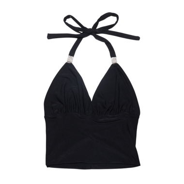 Y2K schwarzes Neckholder-Top mit Strass-Detail