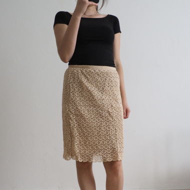 Vintage Midi Rock Stickerei/beige hellbraun camel