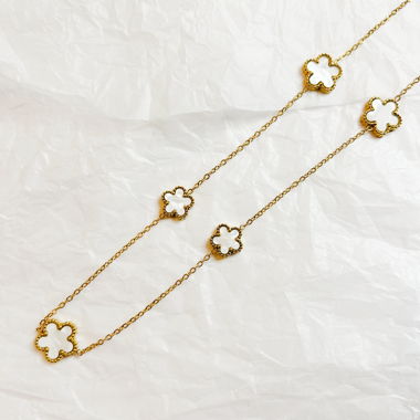 Collier WHITE BLOOM motif fleur plaqué or 18k