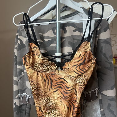 Body vintage dentelle/imprimé animal