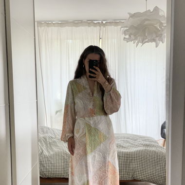 Mango Maxikleid Paisley Langarm rosa Gr. M