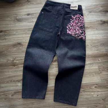Jeans Baggy Y2k con Fiori di Ciliegio