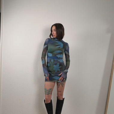 Mini abito collo alto in mesh