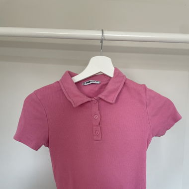 Polo Crop Top  Pink  Rippstrick  Kurzarm