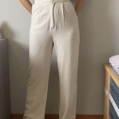 Beige linen-style trousers