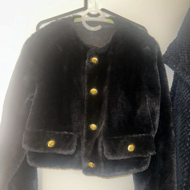 Black Cropped Faux Fur Jacket
