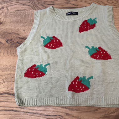 Green Strawberry Print Sweatervest 