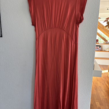 Red long dress with deep neckline