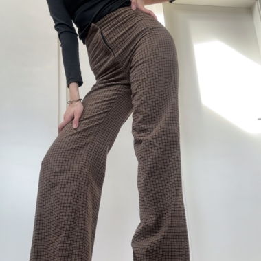 Pantaloni a vita alta marroni a quadretti