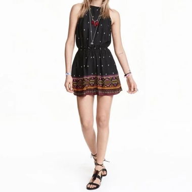 Boho Sommer-Overall – Schwarz mit Ethno-Print