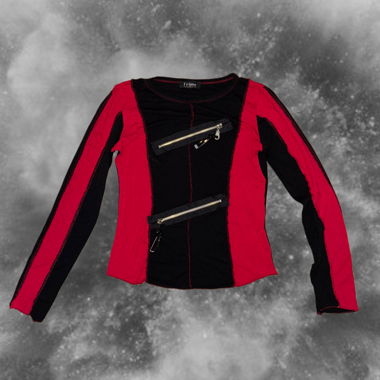 Red and Black Zipper Detail Longsleeve