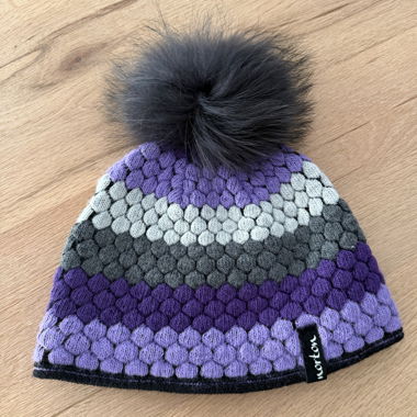 Cuffia con pompon viola-grigio di Norton