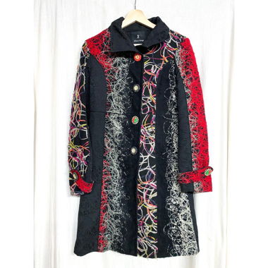 Mantel Schwarz Stickerei Bunt Hippie Goa Wool
