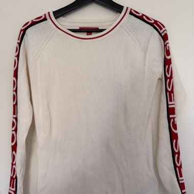 Top a coste manica lunga bianco Guess taglia L