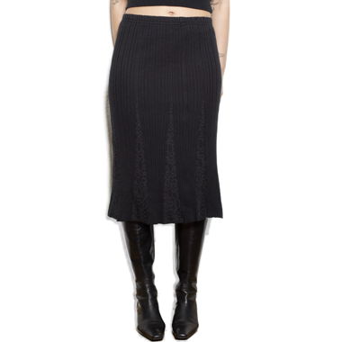Black midi skirt vintage knit with motifs