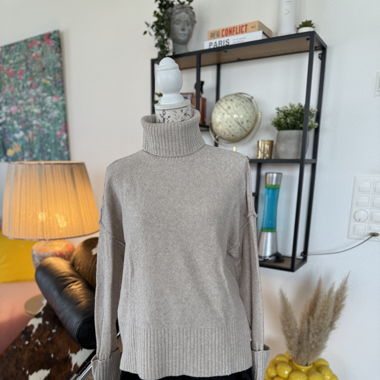Wollkragenpullover Beige Gr. M