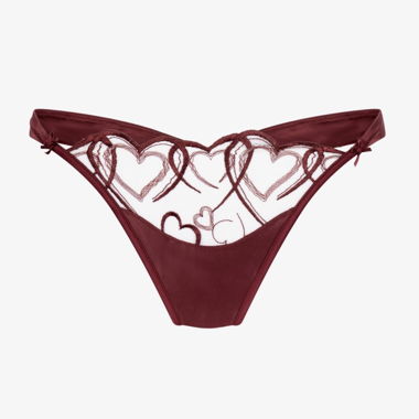 Culotte string bordeaux à coeurs brodés