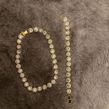 Gold-tone rhinestone bracelet and necklace 