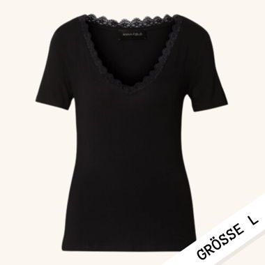 Black T-Shirt with Lace V-Neck