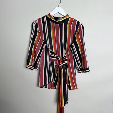ZARA striped tie blouse
