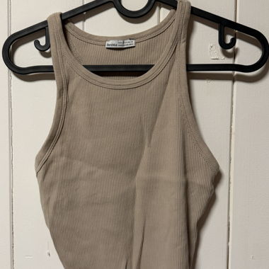 Beige Bershka Ribbed Cropped Top