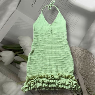 Light green knitted halter dress