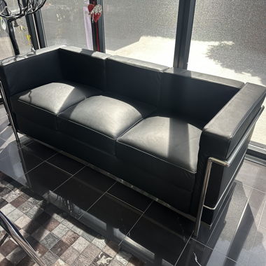 Ensemble de canapés en cuir noir (2 grands, 2 petits)