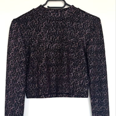 brocade blouse crop top black pink metalic S 36