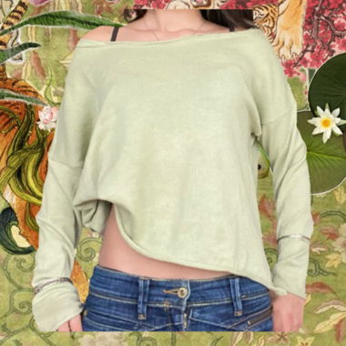 Maglione off-shoulder verde chiaro Y2K