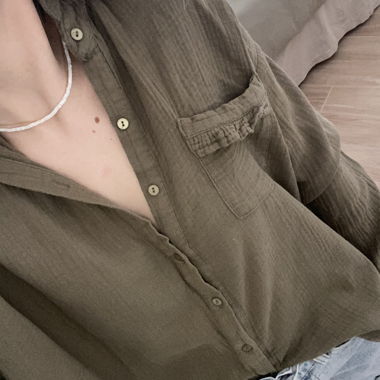 Camicia kaki in garza di cotone