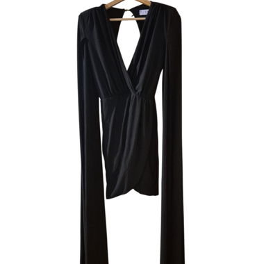 Black Mini Dress with Flowing Sleeves Club L Size UK 8