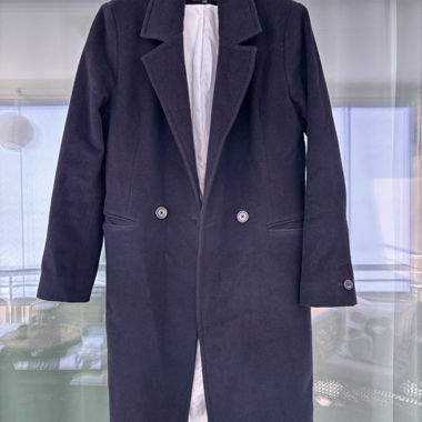 Long navy blue Caroll coat, size M