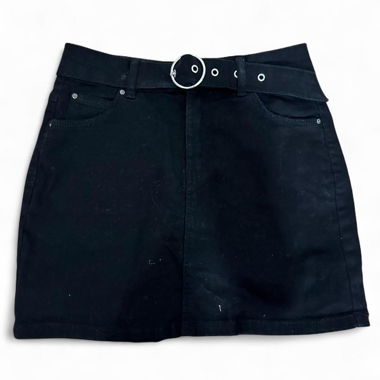 black denim skirt with buckle belt, size s